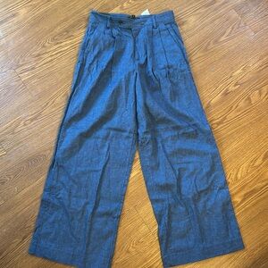 Blue linen wide leg pant